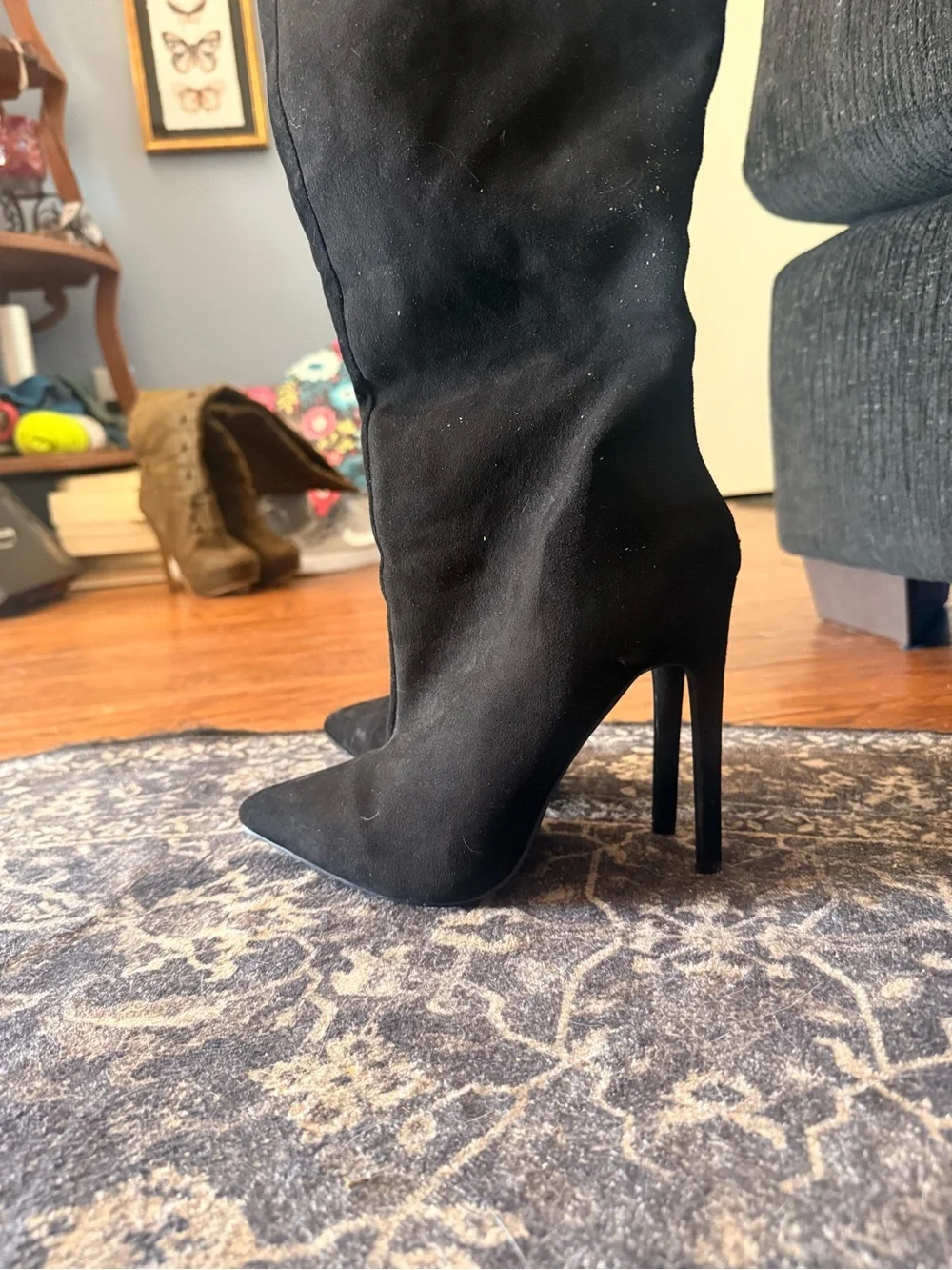 Black Over-the-Knee Stiletto Boots - Women's Fashion Boot